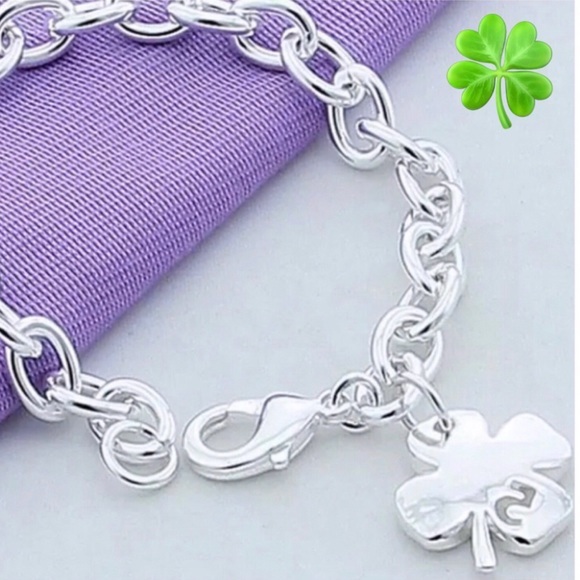 Annette's Eclectic Boutique Jewelry - 925 Sterling Silver Chain Link Clover Leaves Lucky Number 5 Bracelet